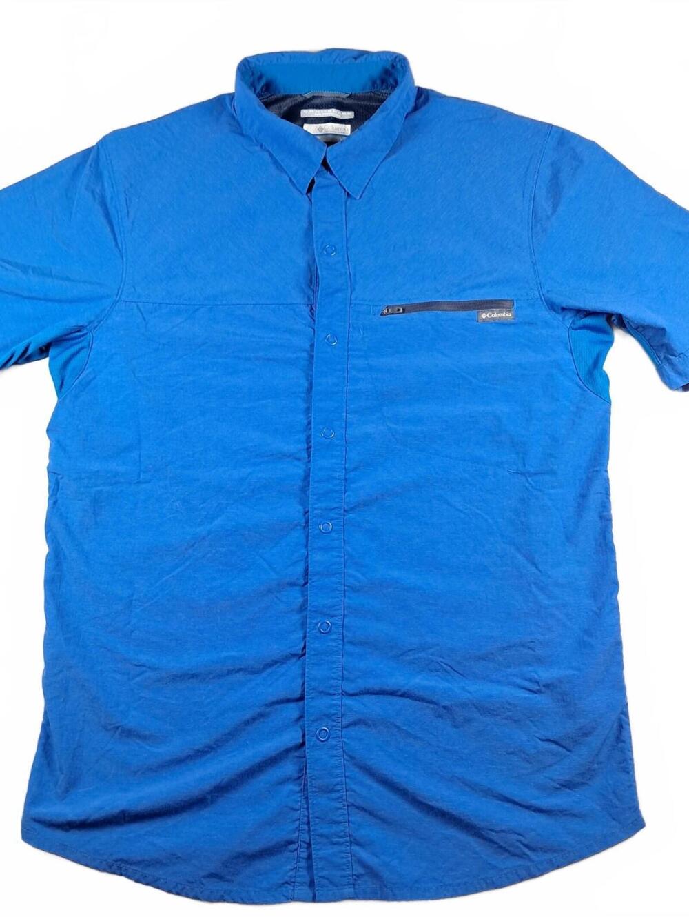 Columbia Men's M Blue Omni-Shade Short Sleeve Outdoor Shirt Nylon